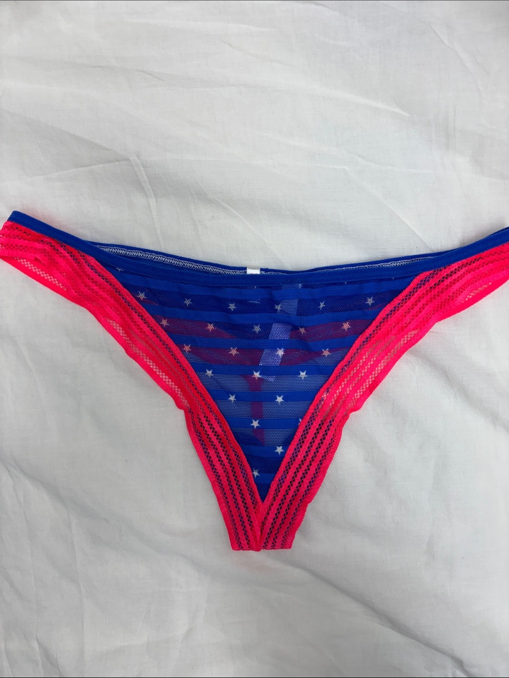 NWOT PINK Victoria's Secret Stars Blue Mesh Extra Low Rise Thong